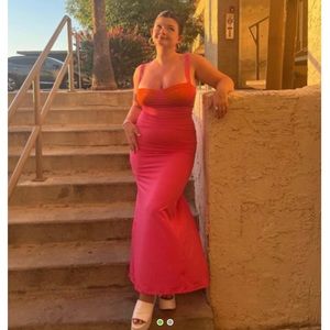 Pink & orange maxi dress